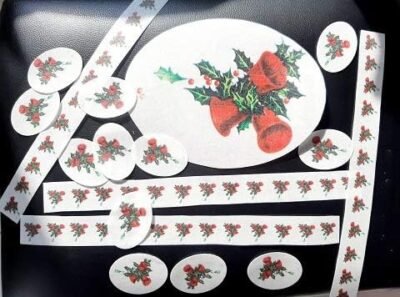 Pre-cut Large Round Edible Holly Leaves, Berries & Jingle Bells Photo, 4 Ribbons & 12 Wafer/Icing Paper Photo Cake/Cupcake Toppers /Decorations -Free & Fast Shipping - Image 4