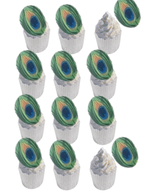 12 Beautiful Pre-cut Edible Peacock Feather Prints; 5cm Wafer Paper Vintage Birthday, Wedding, Anniversary Cakes/Cupcakes Toppers/decorations -Free & Fast Shipping