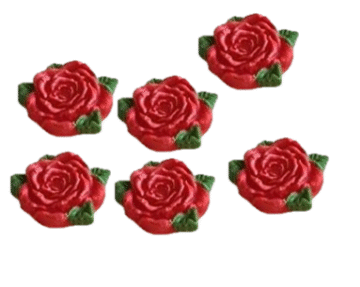 Select Colour; 6 Edible Sugar Fondant Romantic Rose Flowers with leaves; 4.5cm Valentine, Mothers day, Wedding, Christmas Handmade Cake/Cupcake Toppers/Decorations -Free & Fast Shipping