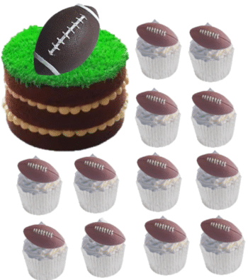 A set of I Large 3D & 12 Small Edible Sugar Fondant Rugby/American Footballs ; Birthday, Anniversary Etc, Cake/Cup Topper Decorations-Free & Fast Shipping-