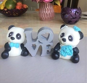 Lovely Edible Sugar Love Pandas Bride & Groom Couple Figure; 3D Handmade Wedding/Anniversary Cake Topper/Decoration set- Free & Fast Shipping - Image 4