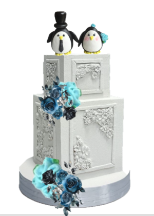 Personalized Edible Sugar Lovely Penguin Bride & Groom Couple with a sweetheart; handmade wedding/anniversary cake topper set -Free & Fast Shipping - Image 2