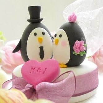 Personalized Edible Sugar Lovely Penguin Bride & Groom Couple with a sweetheart; handmade wedding/anniversary cake topper set -Free & Fast Shipping - Image 4