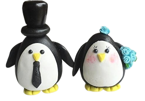 Personalized Edible Sugar Lovely Penguin Bride & Groom Couple with a sweetheart; handmade wedding/anniversary cake topper set -Free & Fast Shipping - Image 3