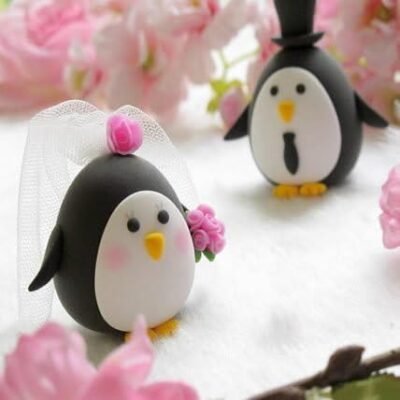 Personalized Edible Sugar Lovely Penguin Bride & Groom Couple with a sweetheart; handmade wedding/anniversary cake topper set -Free & Fast Shipping - Image 5