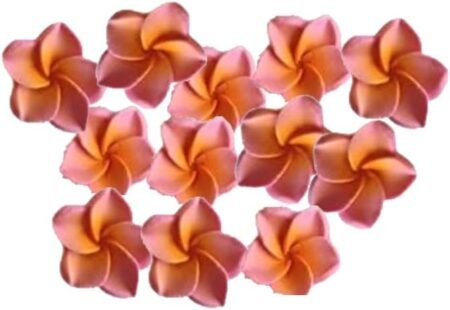 12 Pink Beautiful Edible Sugar Fondant Plumeria Flowers (frangpini); Yellow Highlighted Center ; 3cm; Handmade Cake/Cupcake Toppers/Decorations -Free & Fast Shipping