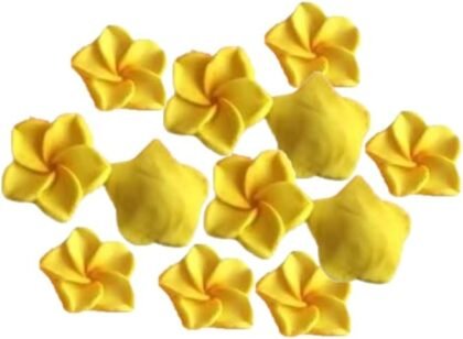 12 Yellow Beautiful Edible Sugar Fondant Plumeria Flowers (frangpini); Yellow Highlighted Center ; 3cm; Handmade Cake/Cupcake Toppers/Decorations -Free & Fast Shipping