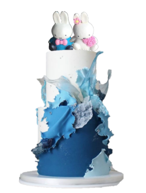 Cute Edible Sugar Love Bunnies Bride & Groom Couple with personalized Sweetheart; Handmade 3D Figure Wedding/Anniversary Cake Topper/ Decoration Set- Free & Fast Shipping - Image 2