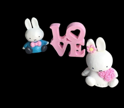 Cute Edible Sugar Love Bunnies Bride & Groom Couple with personalized Sweetheart; Handmade 3D Figure Wedding/Anniversary Cake Topper/ Decoration Set- Free & Fast Shipping - Image 6