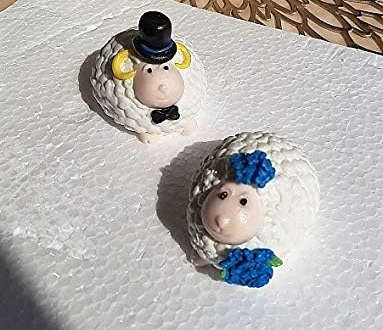 Cute Edible Sugar Bride & Groom Sheep; Couple; 7.5cmx7cm Each Handmade 3D Wedding/Anniversary Cake Topper/decoration set- Free & Fast Shipping - Image 5