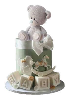 Large Edible Sugar Fondant Patched 3D Teddy Bear (8cm), Handmade Boys/Girls Birthday, Baby Shower, Christening; 3D Figure Cake Topper/Decoration -Free Next Day Shipping
