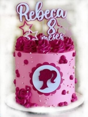 Personalise Barbie Doll Princess Set, Double Layer Plaque/Name/Numbers/Age. Hot Pink/Dark Pink/White; Mirror Card; Girls Birthday, Bridal, Cake Topper Decoration; 5cm-Free & Fast Shipping