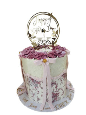 Personalised Gorgeous 1Tier Hexagon Vintage Mothers’ Day; Delicious Handmade Tall Cake- Customise Colour-Available for Delivery or Collection
