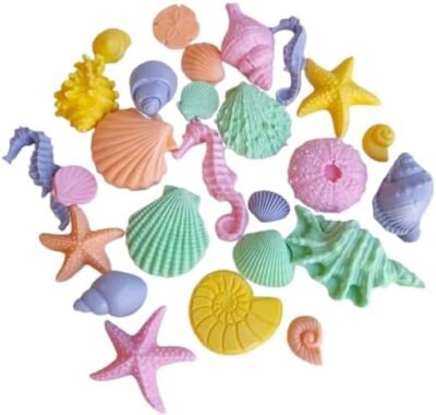 24 Large Gorgeous Assorted Edible Sugar Fondant Sea Shells, Horses & Star Fishes; Pastel Colours; 7cm to 3.5cm; Mermaid, Beach Theme Wedding, Birthday, Christmas etc Cake/Cupcake Toppers/Decoration- Free & Fast Shipping