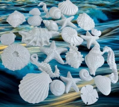 24 Large Gorgeous Assorted Edible Sugar Fondant Sea Shells, Horses & Star Fishes; Pastel Colours; 7cm to 3.5cm; Mermaid, Beach Theme Wedding, Birthday, Christmas etc Cake/Cupcake Toppers/Decoration- Free & Fast Shipping - Image 5