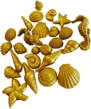 24 Stunning Assorted Edible Sugar Fondant Sea Shells Horse & Star Fishes; Gold Luster; 3.8cm to 1.3cm; Mermaid, Beach Theme Wedding, Birthday, Christmas etc Cake/Cupcake Toppers/Decoration- Free & Fast Shipping