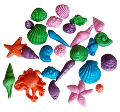 24 Stunning Edible Sugar Fondant Sea Shells, Starfish & Octopus; Lustre Brilliant Pastel Colour Mix; 3.8cm to 1.3cm; Mermaid, Beach Theme Wedding, Birthday, Christmas etc Cake/Cupcake Toppers/Decoration- Free & Fast Shipping