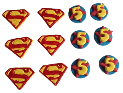 12 Edible Sugar Fondant Superman Logo & Age Number Disk; Boys’ Handmade Super Hero Birthday Cupcake Topper/Decoration- Free & Fast Shipping