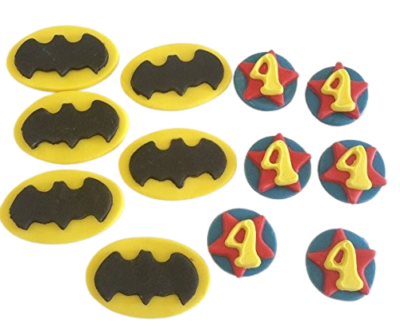 12 Edible Sugar Fondant Batman Logo & Age Number Disk; Boys’ Handmade Super Hero Birthday Cupcake Topper/Decoration- Free & Fast Shipping