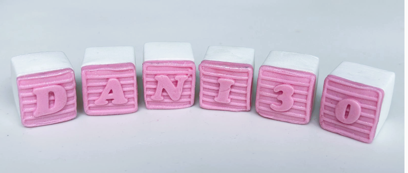 Personalised Large Edible Sugar Fondant Patched Teddy Bear (8cm) and Letter/Number Bricks 2cm Each, Handmade Boys/Girls Birthday, Baby Shower, Christening 3D Figure Cake Topper/Decoration -Free & Fast Next Day Shipping - Image 6