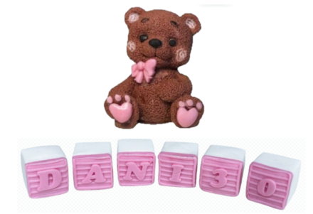 Personalised Large Cute Edible Sugar Fondant Teddy Bear (8cm) and Letter/Number Bricks 2cm Each, Handmade Boys/Girls Birthday, Baby Shower, Christening 3D Figure Cake Topper/Decoration -Free & Fast Next Day Shipping