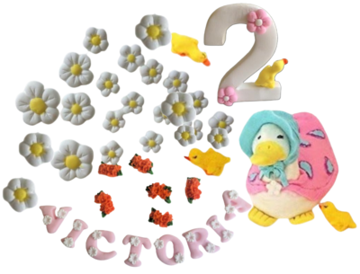 Personalised Set of Edible Sugar Jemima Puddle Duck; 8cm; 3D Peter Rabbit Birthday, Baby Shower, Easter; Mothers’ Day Handmade Cake Topper/Decoration -Free & Fast Next Day Shipping