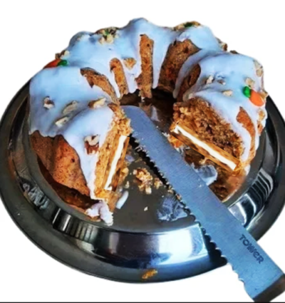 Large Handmade Delicious, Rich & Moist Carrot Cake; with Carrots, Walnuts, Pineapple; Hollow Centre; 8"W x 3"H -Free & Fast Shipping