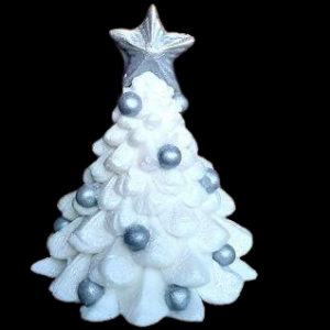 Large Beautiful Edible Sugar Figure Christmas Tree with berries; White & Silver Star; 3D Stand-up Handmade Christmas Cake Topper/Decoration.-Free & Fast Shipping