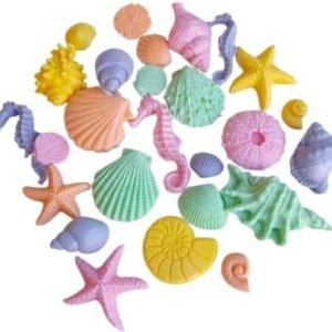 24 Large Gorgeous Assorted Edible Sugar Fondant Sea Shells, Horses & Star Fishes; Pastel Colours; 7cm to 3.5cm; Mermaid, Beach Theme Wedding, Birthday, Christmas etc Cake/Cupcake Toppers/Decoration- Free & Fast Shipping