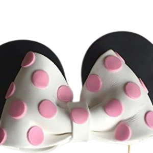 Large Edible Sugar Fondant Minnie Mouse Bow & Ears, White & Pink polka dots; 5.5″ 3D Figure; Girls Birthday, Baby Shower Cake Topper /Decoration- Free & Fast Shipping