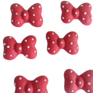 6 Beautiful Edible Sugar Minnie Mouse Bows/Poker Dots; Red or Choose Colour; 3.2cm Each; Girls’ Handmade Birthday Cake/Cupcake Topper/Decoration- Free & Fast Shipping
