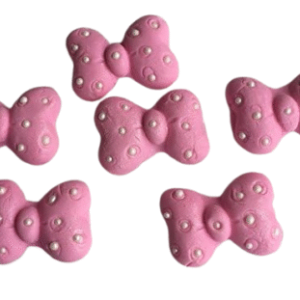6 Beautiful Edible Sugar Minnie Mouse Bows/Poker Dots; Pink or Choose Colour; 3.2cm Each; Girls’ Handmade Birthday Cake/Cupcake Topper/Decoration- Free & Fast Shipping