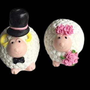 Cute Edible Sugar Bride & Groom Sheep; Couple; 7.5cmx7cm Each Handmade 3D Wedding/Anniversary Cake Topper/decoration set- Free & Fast Shipping
