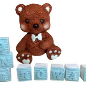 Personalised Large Cute Edible Sugar Fondant 3D Teddy Bear (8cm) and Letter/Number Bricks 2cm Each, Handmade Boys/Girls Birthday, Baby Shower, Christening Figure Cake Topper/Decoration -Free & Fast Shipping