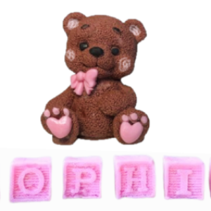 Personalised Large Cute Edible Sugar Fondant Teddy Bear (8cm) and Letter/Number Bricks 2cm Each, Handmade Boys/Girls Birthday, Baby Shower, Christening 3D Figure Cake Topper/Decoration -Free & Fast Shipping (Copy)