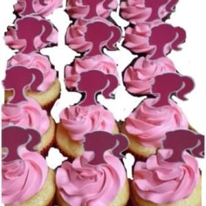 12 Beautiful Barbie Doll Princess Cupcake Topper/Decoration; Hot Pink; Mirror Card Double Layer Backdrop; 5cm-Free & Fast Shipping