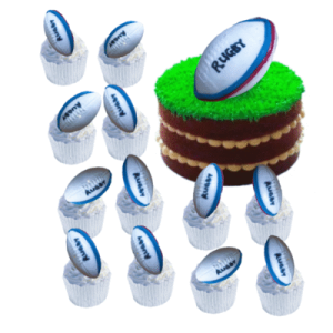 A set of  I Large 3D & 12 Small Edible Sugar Fondant White England Rugby/American Footballs ; Birthday, Anniversary Etc, Cake/Cup Topper Decorations-Free & Fast Shipping-