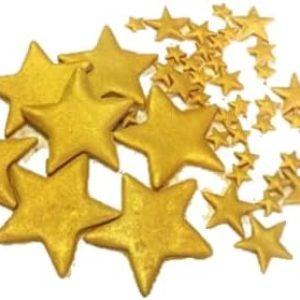 120 Beautiful Edible Sugar Fondant Stars; Lustre Gold; Small to X-Large; Birthday, Bridal, Baby Shower, Wedding, Christmas Cake/Cupcake Topper/ Decorations -Free & Fast Shipping- 