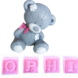 Personalised Large Edible Sugar Fondant Patched Teddy Bear (8cm) and Letter/Number Bricks 2cm Each, Handmade Boys/Girls Birthday, Baby Shower, Christening 3D Figure Cake Topper/Decoration -Free & Fast Shipping