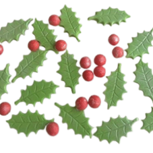 30 Pieces Beautiful Edible Sugar Holly Leaves & Berries; Dusted with Lustre 3cm; Handmade Christmas Cake/Cupcake Toppers/Decorations- Free & Fast Shipping