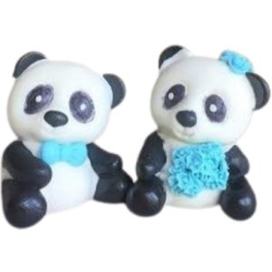 Lovely Edible Sugar Love Pandas Bride & Groom Couple Figure; 3D Handmade Wedding/Anniversary Cake Topper/Decoration set- Free & Fast Shipping