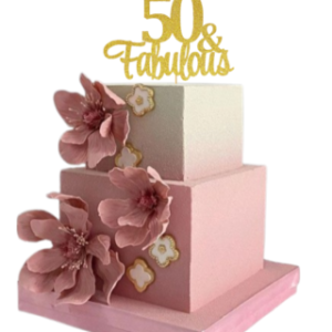 Customise Colour- 2 Tier Square With Edible Sugar Wild Flowers Delicious Handmade Birthday or Wedding/Anniversary, Unisex Cake -Available for Delivery or Collection