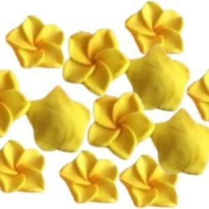 12 Yellow Beautiful Edible Sugar Fondant Plumeria Flowers (frangpini); Yellow Highlighted Center ; 3cm; Handmade Cake/Cupcake Toppers/Decorations -Free & Fast Shipping