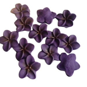 6 Large Purple Beautiful Edible Sugar Fondant Plumeria Flowers (frangpini); Yellow Highlighted Center ; 4.6cm; Handmade Cake/Cupcake Toppers/Decorations -Free & Fast Shipping