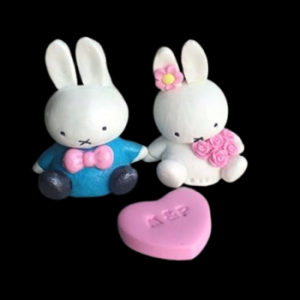 Cute Edible Sugar Love Bunnies Bride & Groom Couple with personalized Sweetheart; Handmade 3D Figure Wedding/Anniversary Cake Topper/ Decoration Set- Free & Fast Shipping