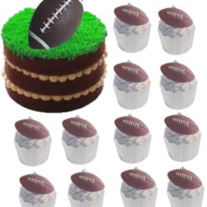 A set of  I Large 3D & 12 Small Edible Sugar Fondant Rugby/American Footballs ; Birthday, Anniversary Etc, Cake/Cup Topper Decorations-Free & Fast Shipping-