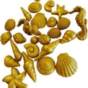 24 Stunning Assorted Edible Sugar Fondant Sea Shells Horse & Star Fishes; Gold Luster; 3.8cm to 1.3cm; Mermaid, Beach Theme Wedding, Birthday, Christmas etc Cake/Cupcake Toppers/Decoration- Free & Fast Shipping