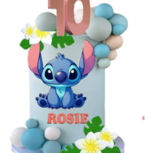 Beautiful Kids Character Stitch; Personalised Tall Girl’s Birthday Cake with Edible decorations-Available for Delivery or Collection