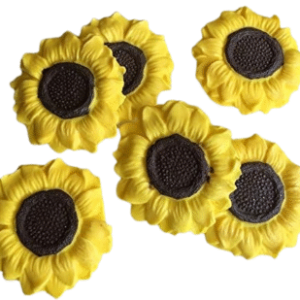 6 Large Lovely Edible Sugar Fondant Sunflowers; 5.5cm Each; Handmade Wedding/Anniversary, Birthday, Easter, Etc Cake/Cupcake Topper/Decoration  -Free& Fast Shipping