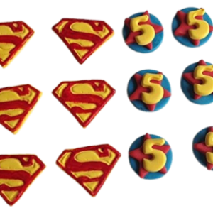 12 Edible Sugar Fondant Superman Logo & Age Number Disk; Boys’ Handmade Super Hero Birthday Cupcake Topper/Decoration- Free & Fast Shipping